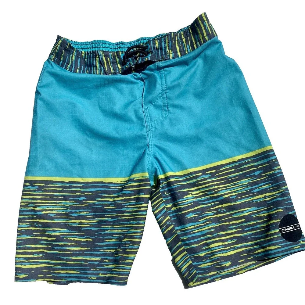 O'neill Boys Boardshort Trunks Swim Beach Blue Stretch Waistband Pocket Sz 5/6 +